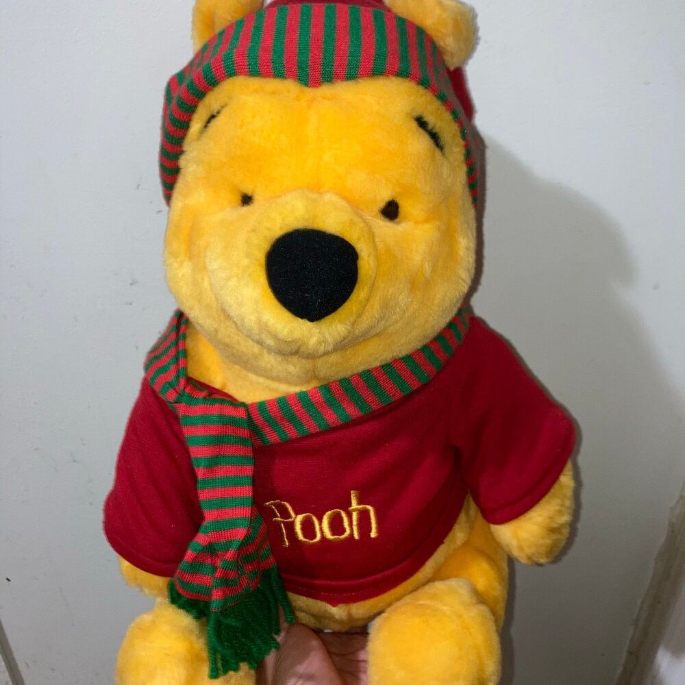 14" Disney Winnie The Pooh Plush Holiday Pooh Christmas plush beanie and scarf
